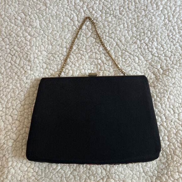 Vintage Black Floral Clutch Handbag Tapestry - Picture 4 of 5